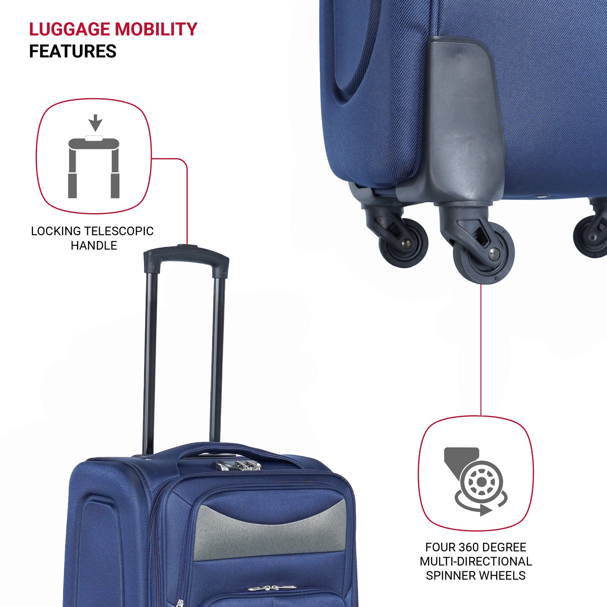 20 Inch Suitcase Navy Blue Blue Oxford Fabric