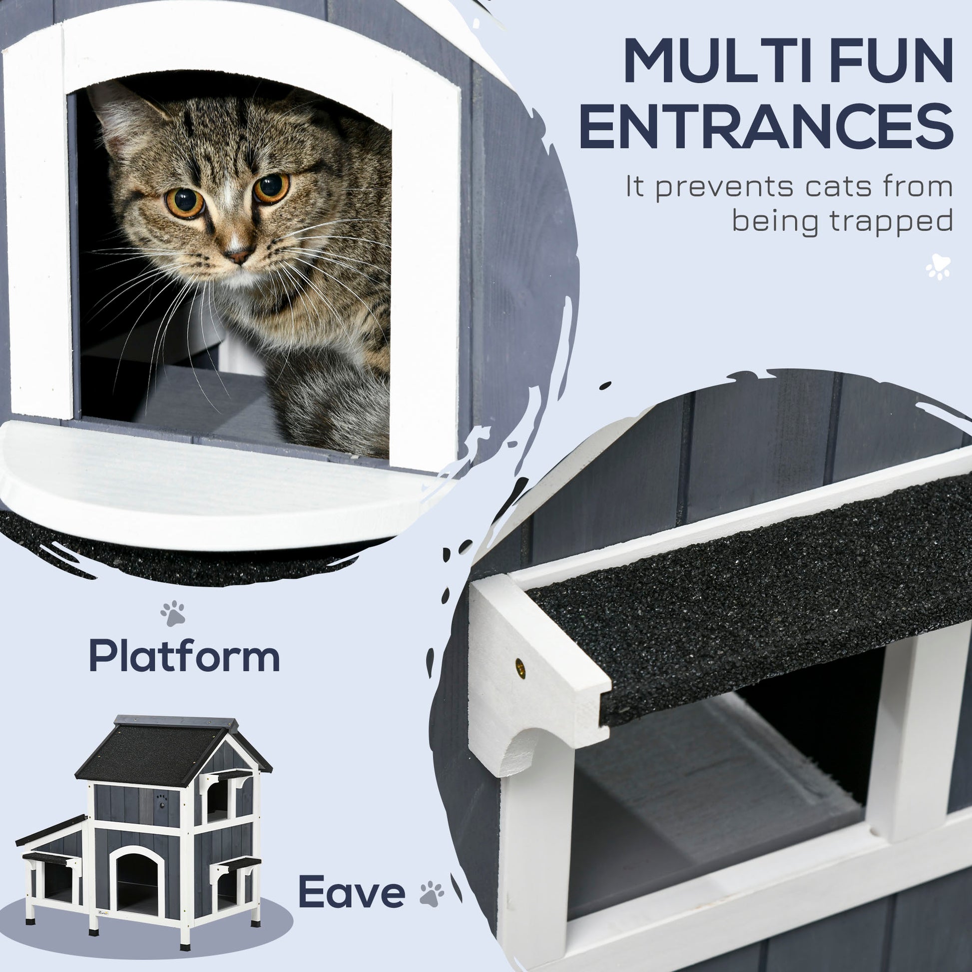 Pawhut Outdoor Cat House With Weather Resistant Roof & Garden Bed, Outdoor Cat Shelter Enclosure With Multiple Entrances, Modern Cat Furniture Hideout, Cat Gifts, Gray Gray Wood