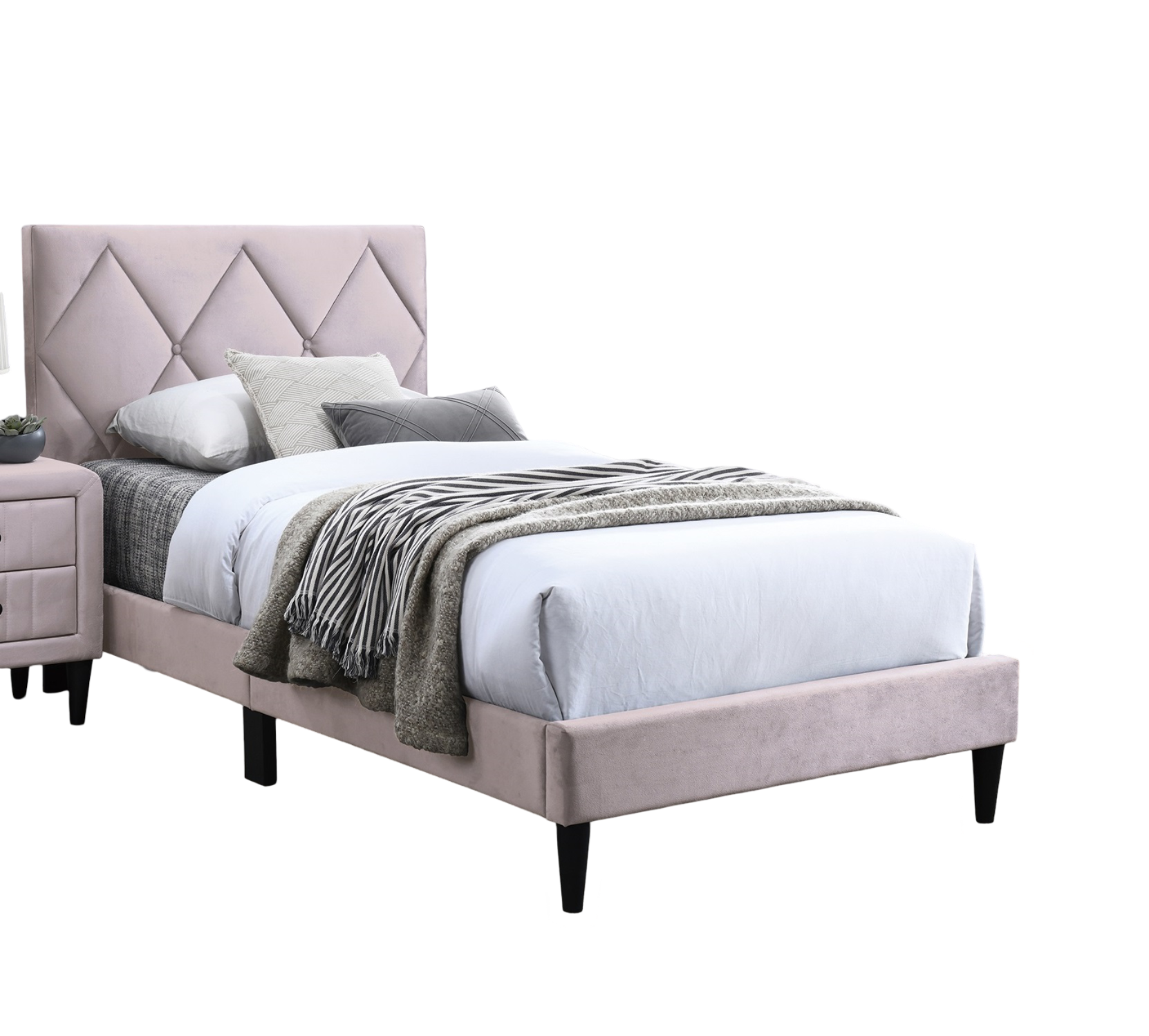 Full Size Bed W Adjustable Headboard 1Pc Bedframe, Light Pink Velvet Upholstered Youth Bedroom Furniture Box Spring Not Required Full Light Pink Wood Bedroom Classic,Contemporary,Mid Century Modern,Modern Bed Frame Foam Velvet Particle Board Mdf