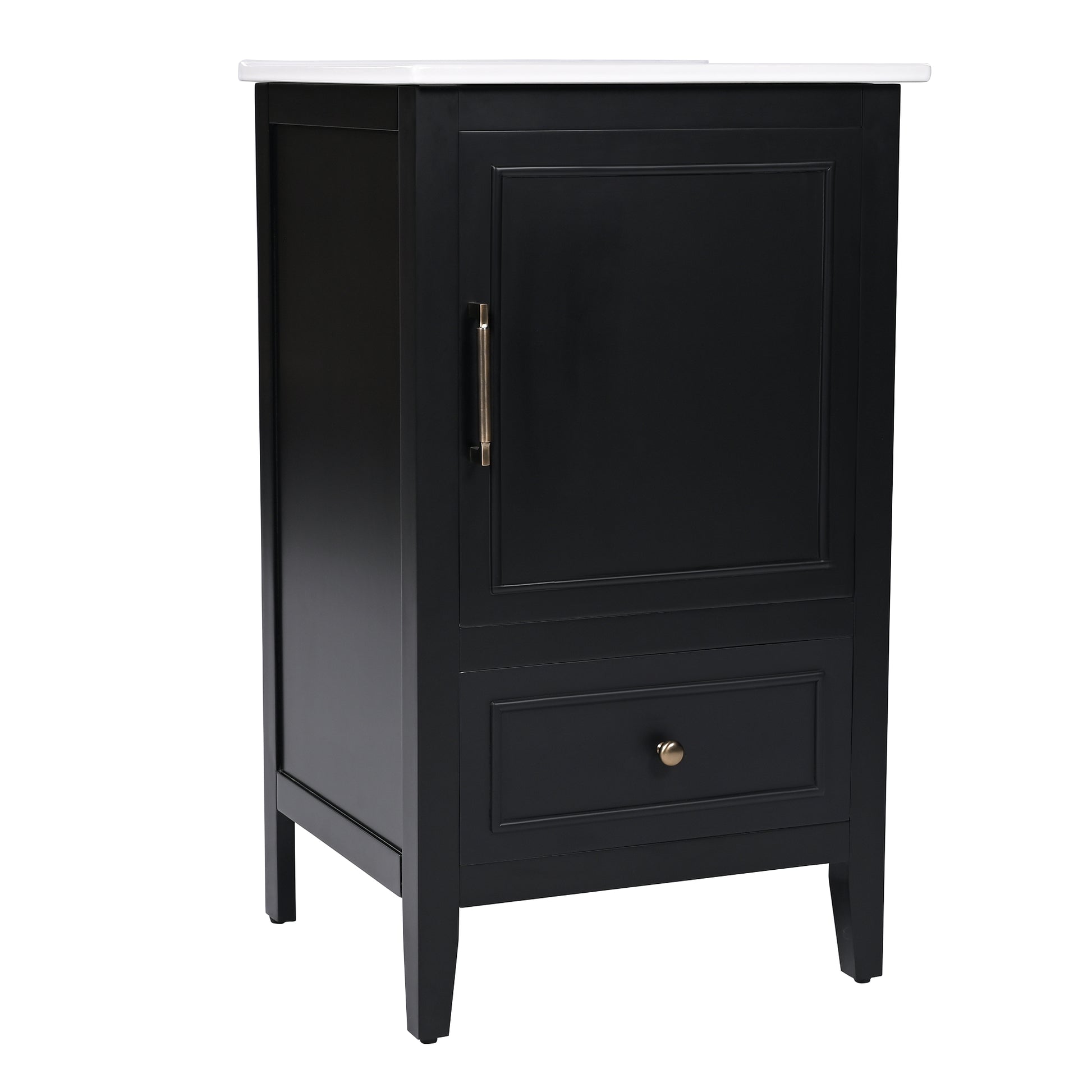 20" Bathroom Vanity With Sink, Bathroom Cabinet With Two Doors, Door Shelf Storage And Adiustable Foot Pads, A Drawer, Black Black Solid Wood Mdf