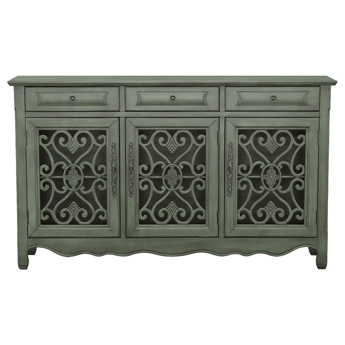 Traditional Wooden Accent Cabinet With 3 Storage Drawers, Green Green Wood