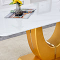 Table And Chair Set, Modern Minimalism And Luxurious White Rectangular Pattern Dining Table. Soft And Comfortable Dining Chairs For Dining Rooms, Living Rooms, Terraces And Kitchens. White Seats 8 Mdf Glass