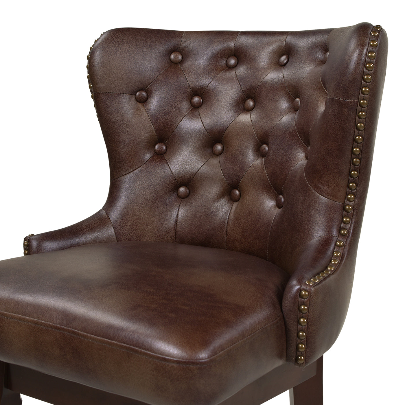 Holmes Tufted High Back 360 Swivel Counter Height Barstool, Mid Brown Faux Leather Brown Foam Faux Leather