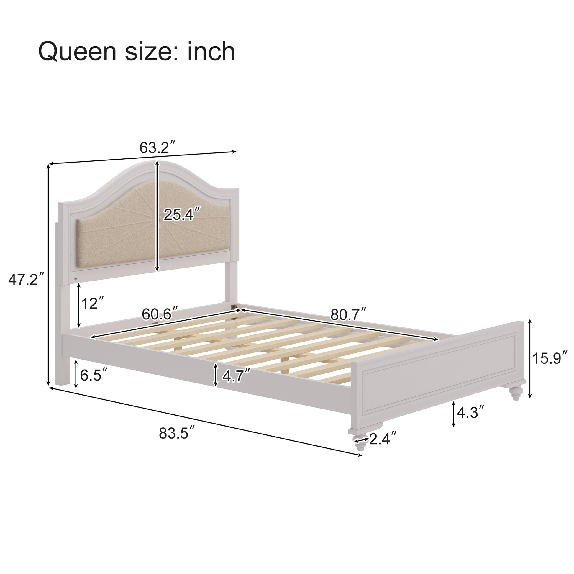 Modern Queen Size Wood Bed With Hidden Led Light Upholstered Curved Headboard, No Box Spring Needed, Cream Grey Queen Cream Grey Upholstered,Wood