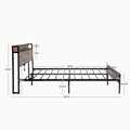 Black Full Metal Bed Frame With Wooden Headboard And And Footboard And Iron Slats, Rustic Bed Base, Heavy Duty Platform Bed Frame, 12 Inch Underbed Storage No Springs Required Box Spring Required Full Black Dark Walnut Metal Brown Bedroom