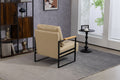 Leather Accent Chair Guest Chair For Living Room, Mid Century Armchair For Bedroom Khaki Pu