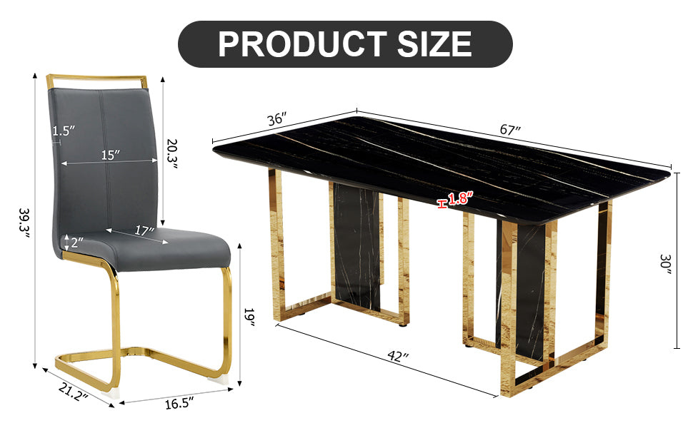 Table And Chair Set. Modern Dining Table With Mdf Top And Beautiful Mdf Legs. Equipped With Comfortable Pu Chairs And Metal Legs. Suitable For A Wide Range Of Decorative Styles. Black,Gray Seats 4