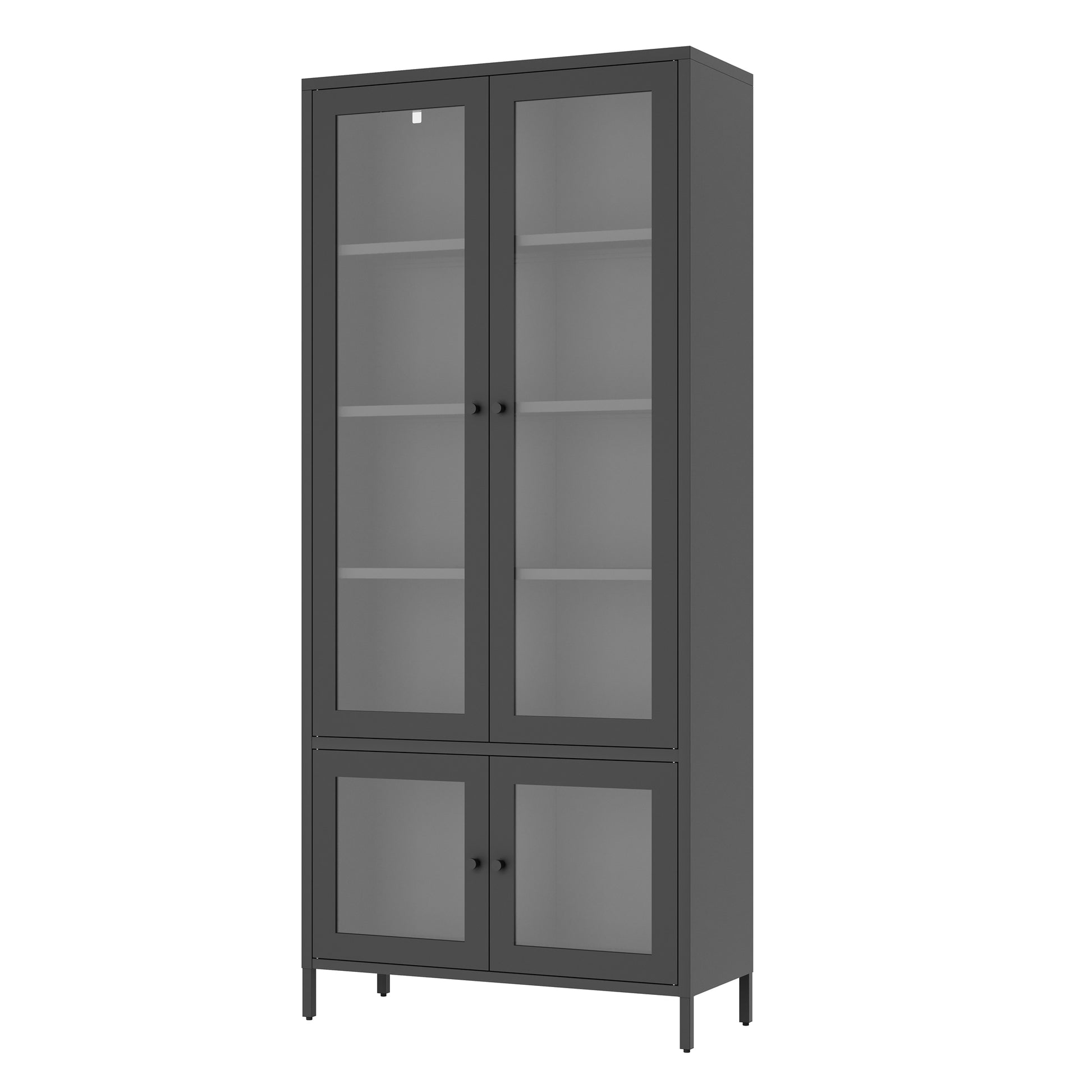 Large Metal Storage Cabinet Display Cabinet With 4 Glass Doors 5 Shelves Side Cabinet Bookcase Freestanding Cabinet For Bedroom Living Room Pantry Home Office Black, Reinforced Tempered Glass Freestanding 5 Or More Shelves Black Primary Living Space