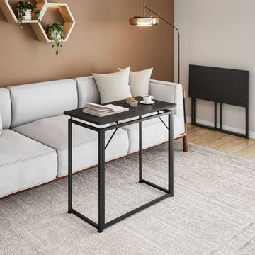 Techni Mobili 31.5 In. Folding Desk For Small Spaces, No Assembly Required, Black Black Office Modern Rectangular Rectangular Particle Board,Steel
