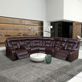 Sectional Sofa With Manual Reclining Brown Brown Pu 5 Seat