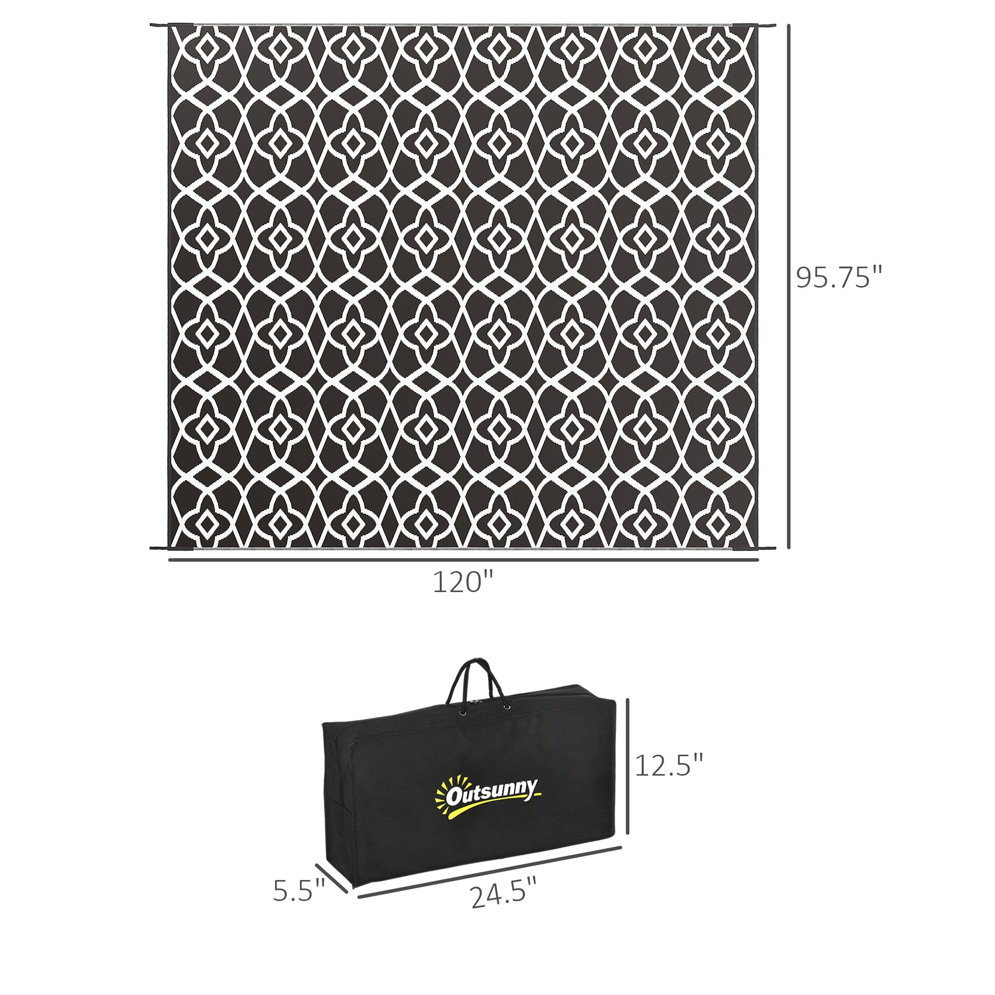 Outsunny Reversible Outdoor Rug, 8' X 10' Waterproof Plastic Straw Floor Mat, Portable Rv Camping Carpet With Carry Bag, Large Floor Mat For Backyard, Deck, Picnic, Beach, Black & White Cr Multicolor Polypropylene