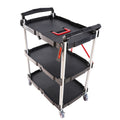 Folding Service Car With Wheels, Three Layer Practical Trolley, Folding Storage Cart, Suitable For Family, Garage, Restaurant, Hotel, Kitchen, Warehouse. No Assembly Required. Black Blue Plastic