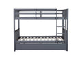 Full Over Full Rubber Wood Bunk Bed With Trundle, Ladder And Guardrails, Convertible To 2 Full Size Beds, With Twin Size Trundle ,Dark Grey Full Dark Grey Bedroom American Design Bed Frame Rubber