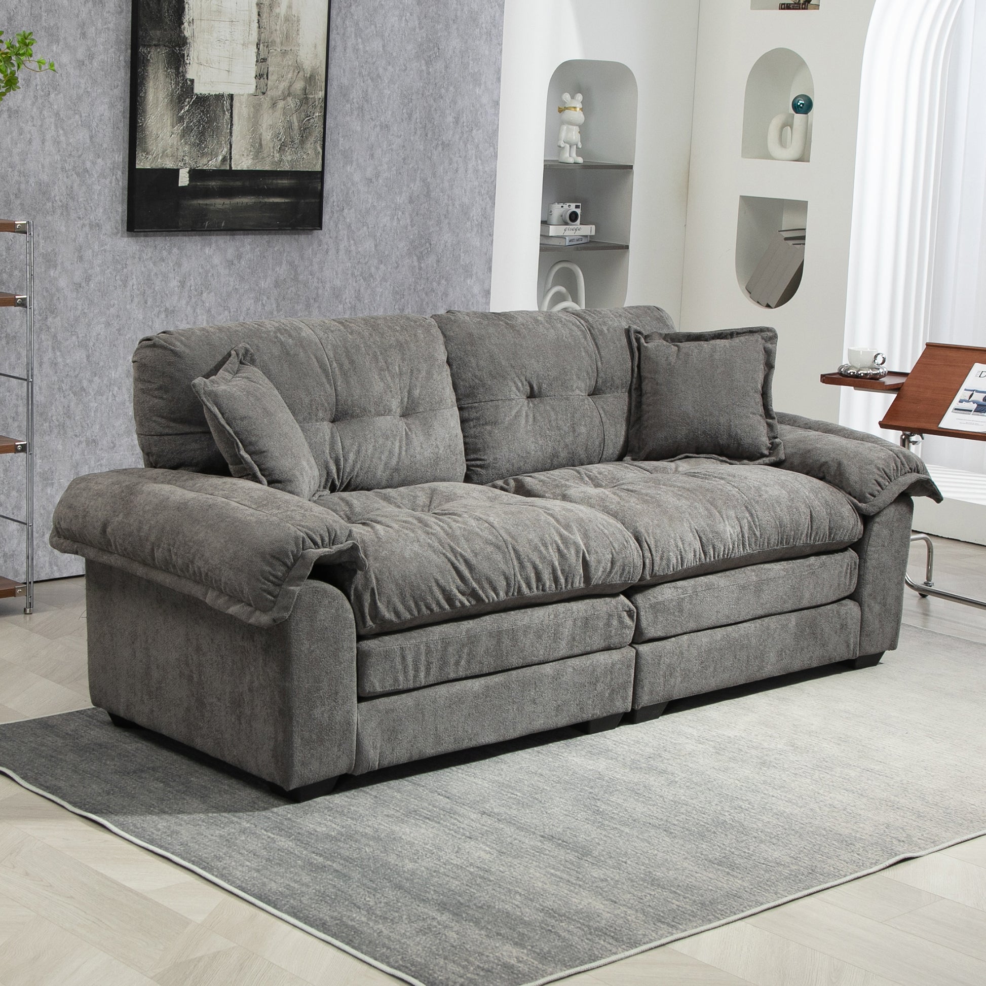 84" Chenille Recliner Sofa Small Sofa Loveseat Deep Seat Sofa Couch With 2 Throw Pillows & Memory Foam For Living Room Apartment Office Lounge Grey Grey Memory Foam Chenille,Upholstered 2 Seat