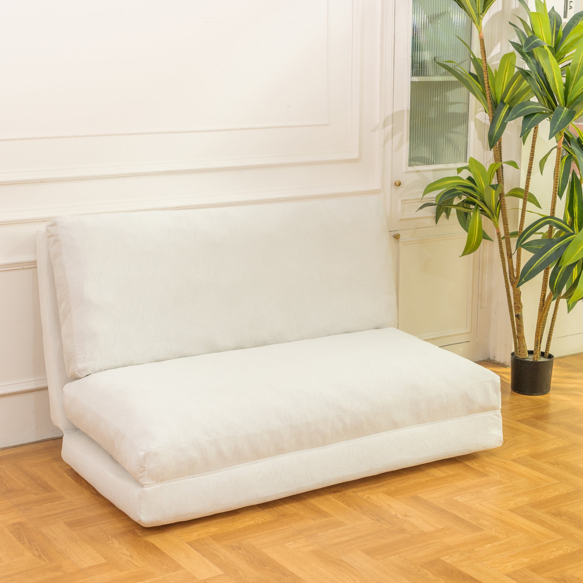 Large Folding Matress Sofa Bean Bag Bed, Foam Filling Folding Matress Sofa, Includes Removable And Machine Washable Cover, Soft Premium Faux Fur White Primary Living Space Soft Casual,Modern Foam Velvet 2 Seat