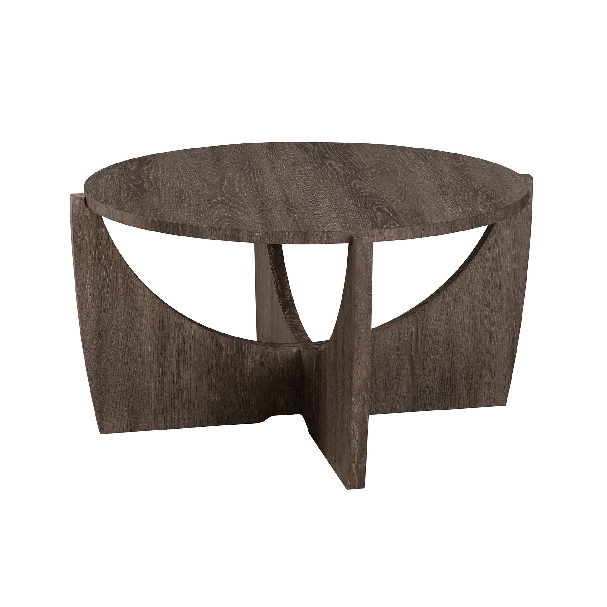 Contemporary Open Arch Base Round Coffee Table Cerused Ash Dark Gray Mdf Mdf