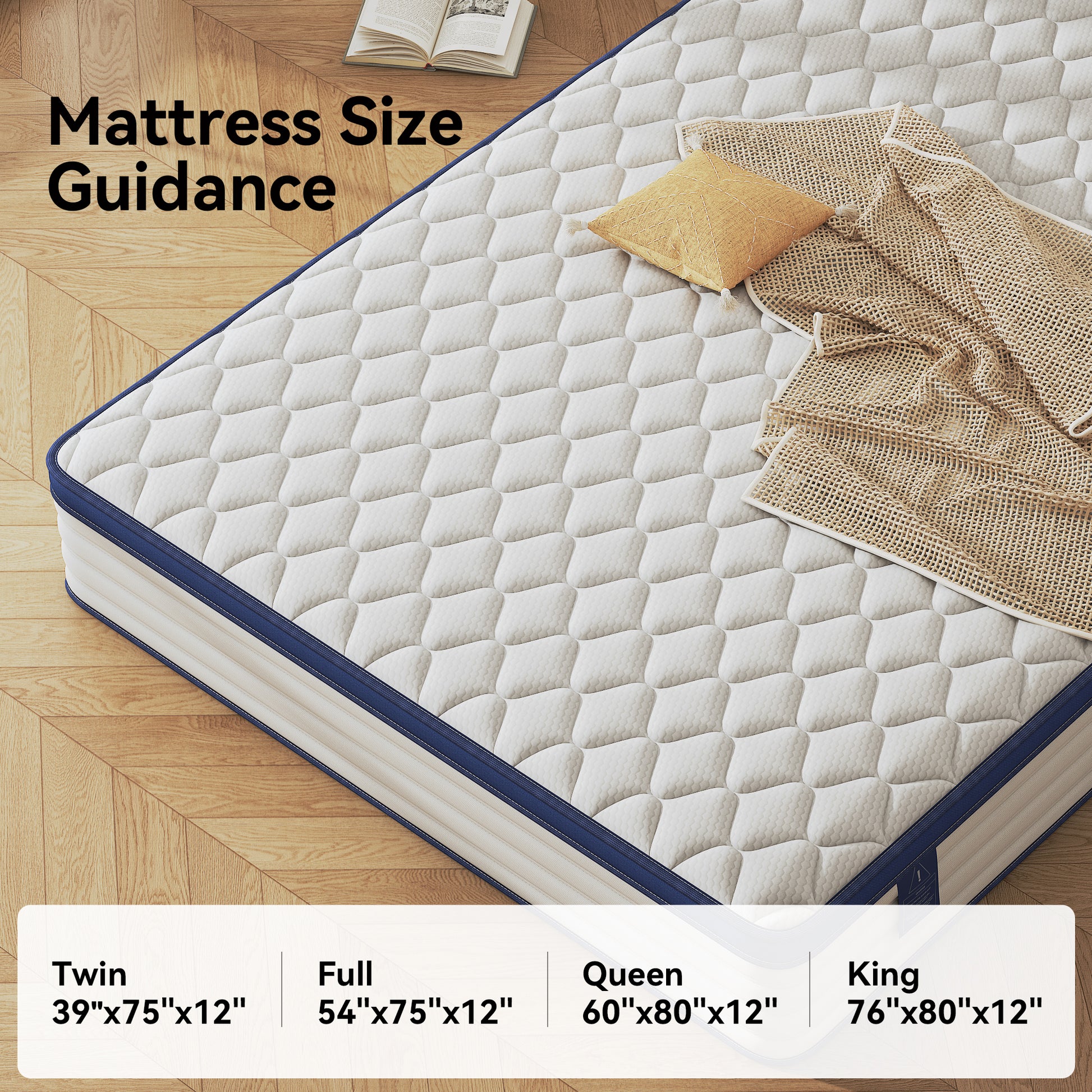 Mattress Home Mattress Bedroom Mattress Double Mattress Gel Memory Cotton Mattress Full Size Mattress Roll Pack Compression Mattress Box Mattress White Blue Foam Spring Queen