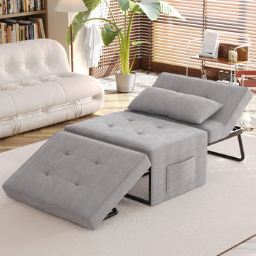 Sofa Bed,Chair Bed,Sleeper Couch,4 In 1 Multi Function Folding Ottoman Bed With Slide Storagepocket For Living Room,Bedroom,Hallway,Light Grey Light Gray Espresso Bedroom Mid Century Modern Oak Upholstered Fabric
