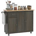 Homcom Triple Cabinet Rolling Kitchen Island On Wheels, Kitchen Cart With Storage Shelf Adjustment, Rolling Utility Cart With Wood Top, Towel Rack, Big Drawer, Distressed Brown Distressed Brown Wood