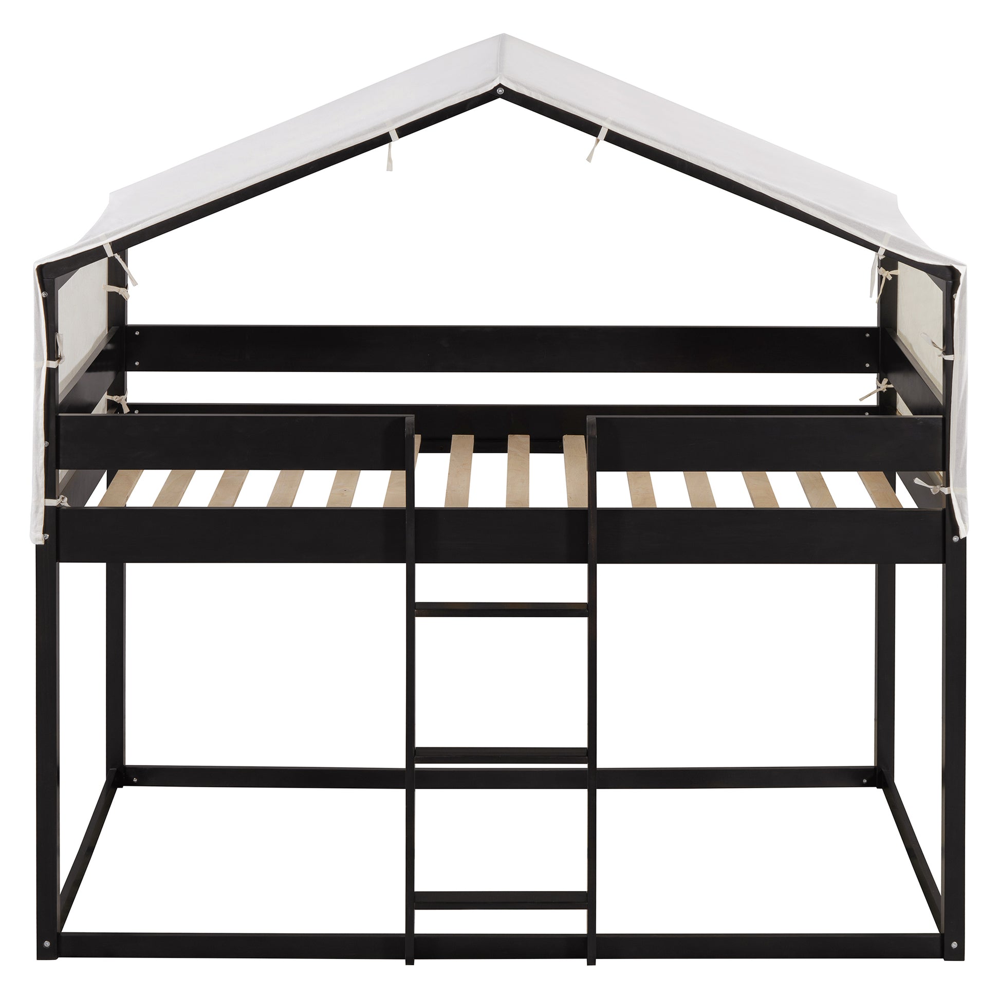 Twin Over Twin Wood Bunk Bed With Tent, Espresso Old Sku:Lt000708Aap Espresso Solid Wood