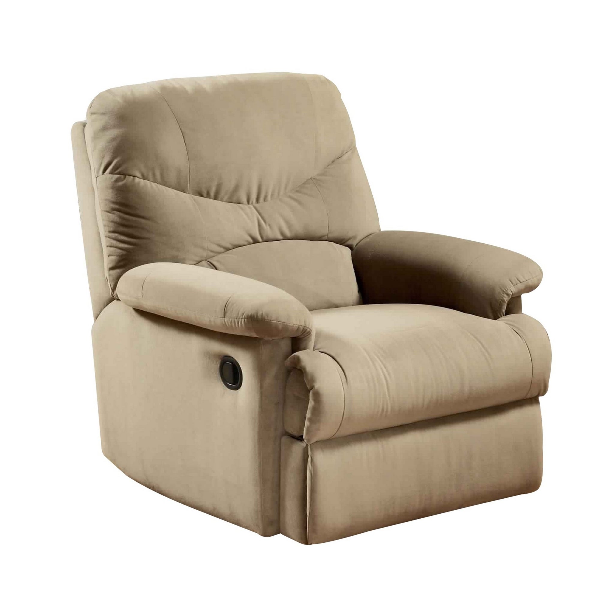 Deby 35 Inch Modern Recliner, Foam Cushioned Seat, Soft Microfiber, Beige Beige Wood Fabric