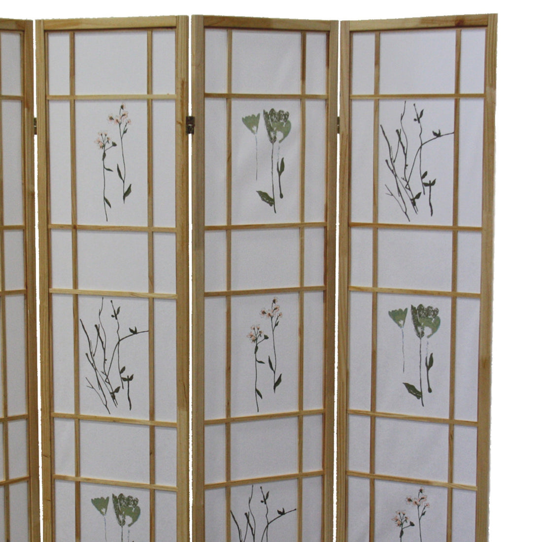 70" Tall 4 Panel Screen Room Divider "Shoji", Natural Wood Brown Wood