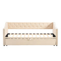 Twin Size Upholstered Daybed With Pop Up Trundle, Beige Twin Beige Upholstered