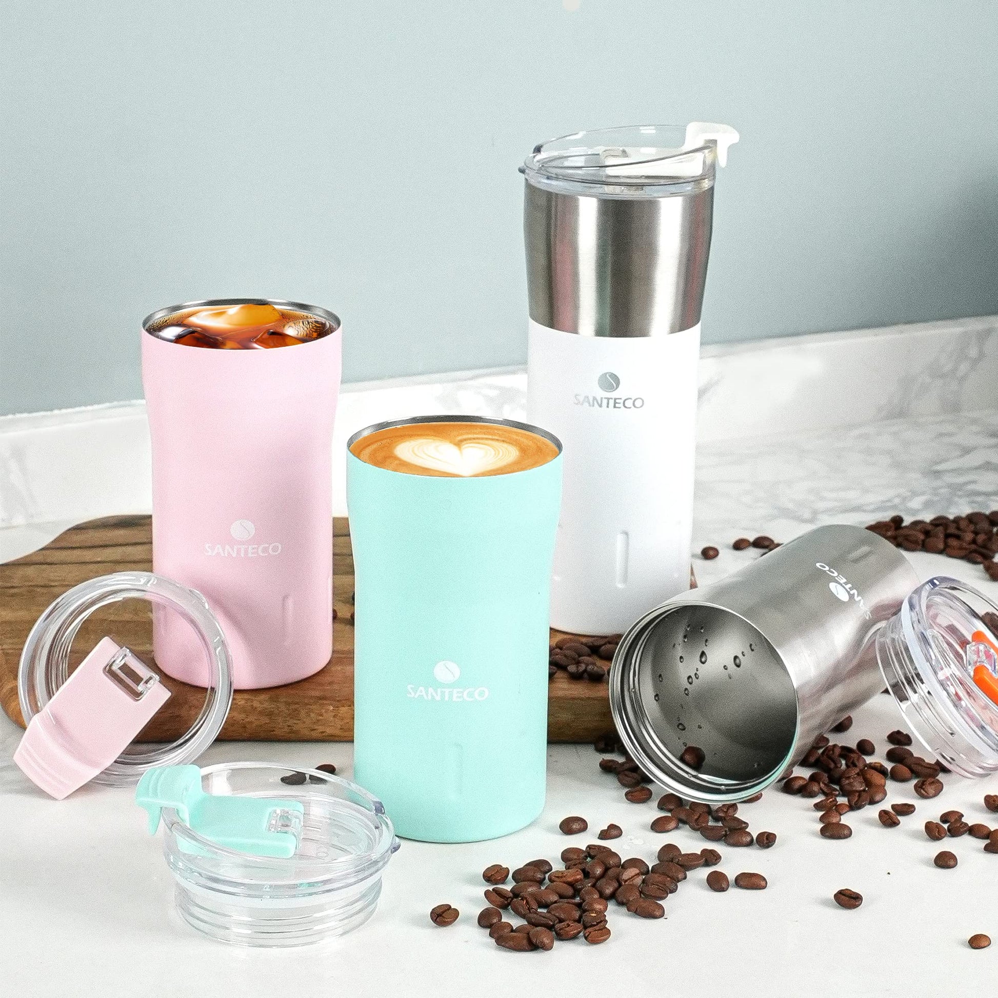 Travel Coffee Mug 12 Oz, Insulated Coffee Cups With Flip Lid, Stainless Steel Coffee Mugs Spill Proof, Double Wall Vacuum Tumblers, Reusable To Go Mug For Hot Ice Coffee Tea Green Mint Green