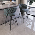 Bar Chair Suede Woven Bar Stool Set Of 2,Black Legs Barstools No Adjustable Kitchen Island Chairs,360 Swivel Bar Stools Upholstered Bar Chair Counter Stool Arm Chairs With Back Footrest, Blue Metal Blue Kitchen Dining Chairs Foam Technical Leather