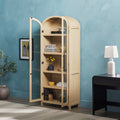 Modern 5 Shelf Arched Tall Bookcase With Glass Doors Oak Oak Mdf Mdf