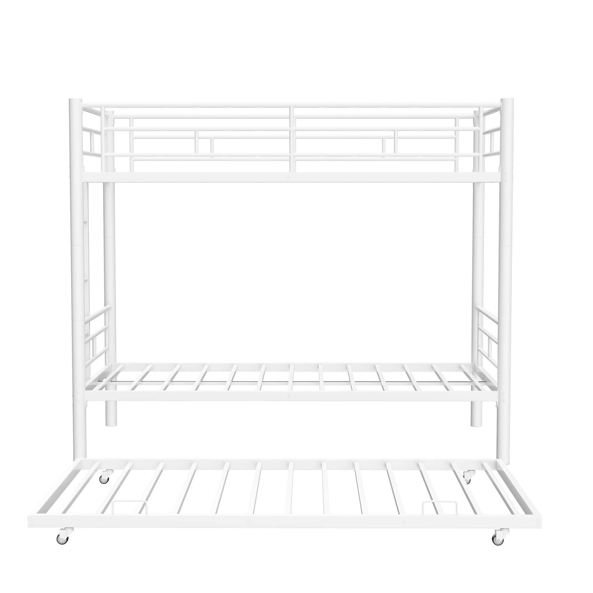 Heavy Duty Sturdy Meta Twin Over Full Bunk Bed L Noise Reduced Safety Guardrail No Box Spring Needed,White Box Spring Not Required Twin White Metal
