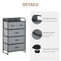 Homcom 5 Drawer Dresser, Fabric Chest Of Drawers, 4 Tier Storage Organizer For Bedroom Entryway, Tower Unit With Steel Frame Wooden Top, Gray Gray Linen