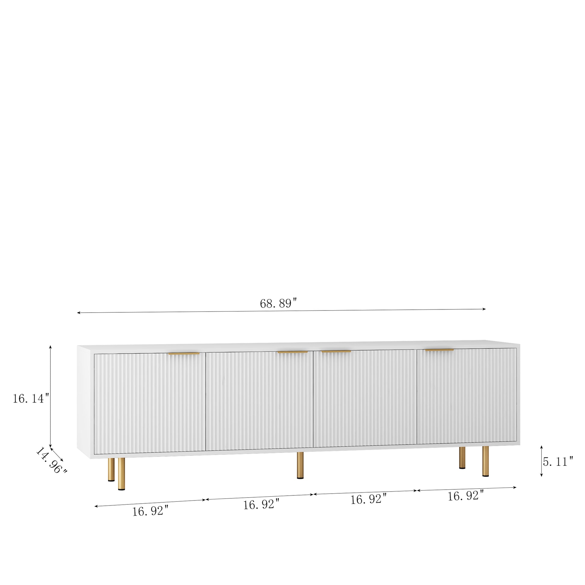 White Modern Tv Stand Fluted 68" With Power Outlet, Entertainment Center With Storage Doors, Tv Console Media Cabinet, For 55 Inch Tv, Living Room White 70 79 Inches Mdf