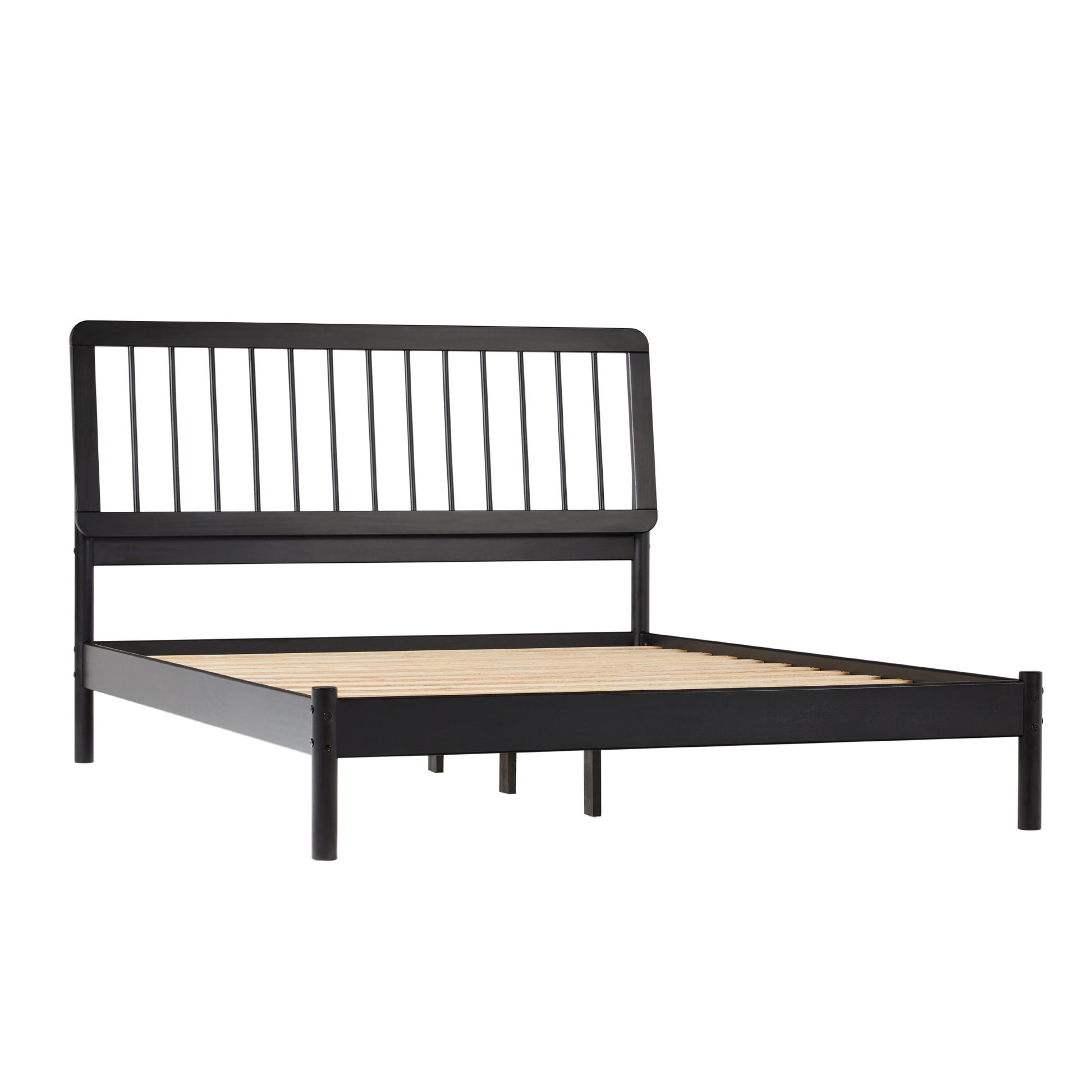 Mid Century Modern Solid Wood Queen Spindle Bed Black Queen Black Pine Pine