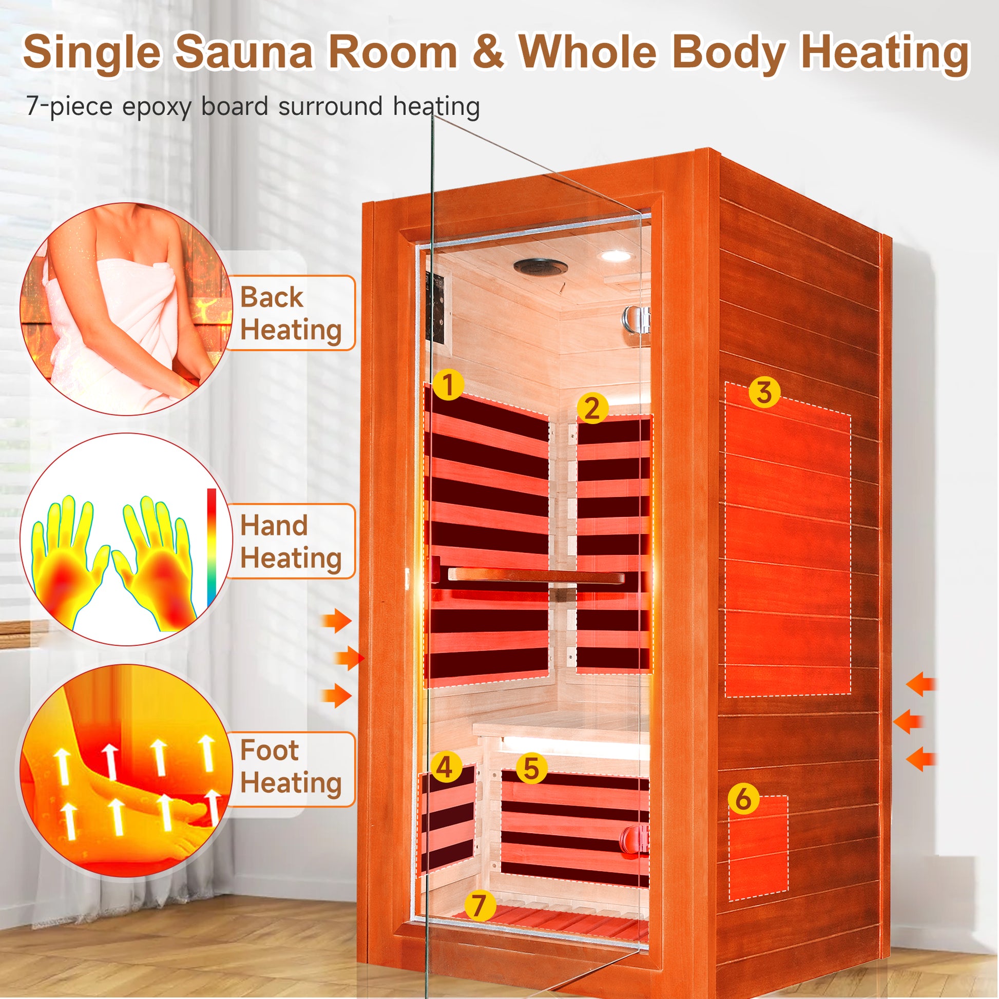 Infrared Sauna Room Single Room Natural Metal & Wood Solid Wood