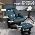 Homcom Massage Recliner Chair With Footstool, 360 Swivel Recliner, Blue Blue Pu Leather