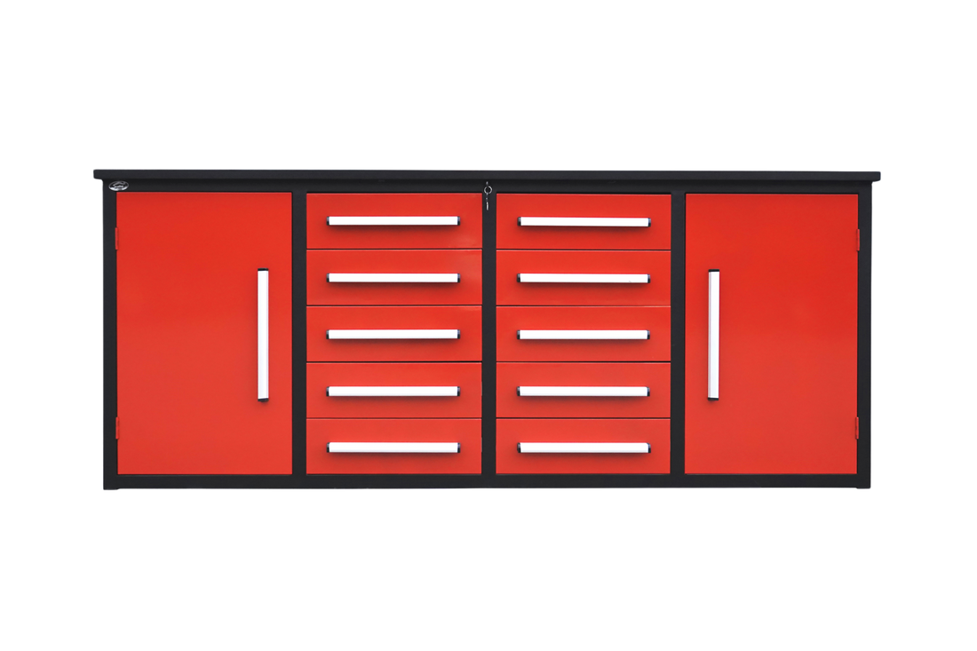 7' Storage Cabinets With Workbench 10 Drawers & 2 Cabinets Red Steel