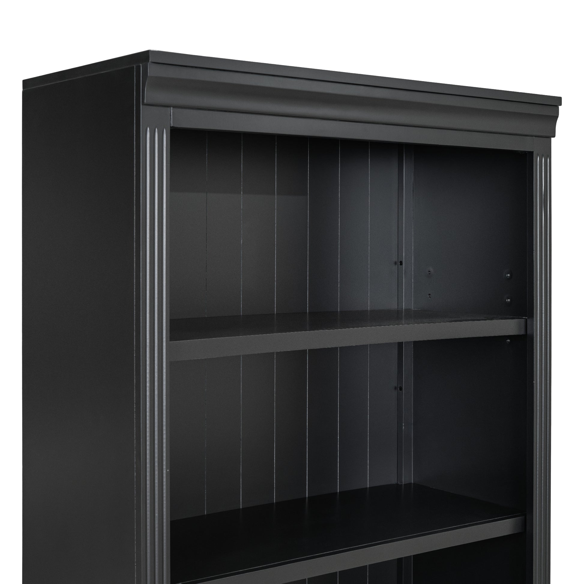 83.4" Tall Wood Bookcase With Light Strip,5 Tier Decor Bookshelves With Adjustable Shelves,Storage Organizer For Cds Books Movies,Free Standing Storage Shelves For Living Room,Home Office,Black