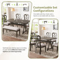Retro 7 Piece Trestle Dining Table Set With Upholstered Dining Chairs, Smooth Dining Backs For Dining Room, Living Room, Kitchen, Gray Upholstered Chair Wood Gray Seats 6 Wood Dining Room Solid Wood Rubberwood Trestle Rectangular Foam Dining Table With