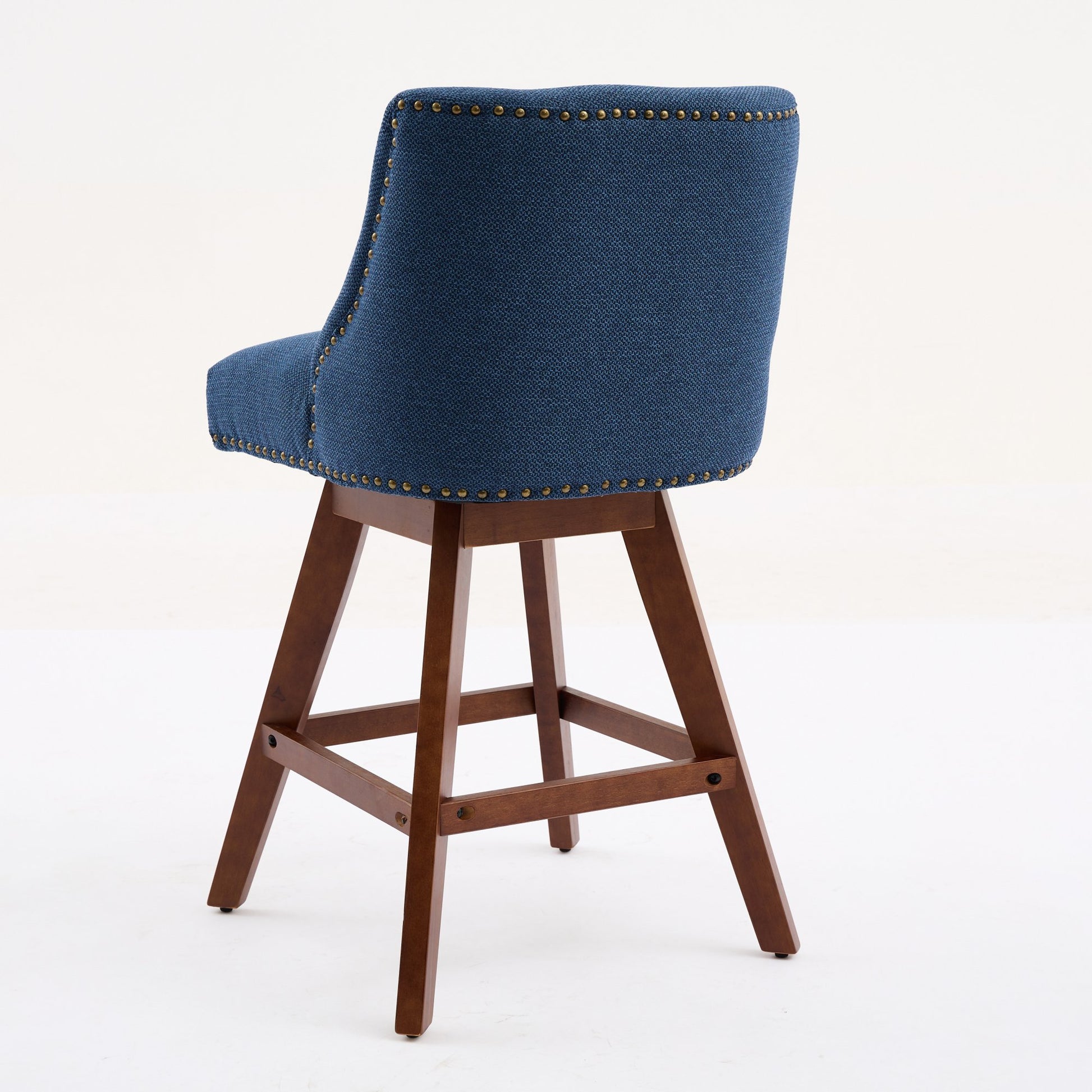 Counter Height Swivel Barstools, 26'' H Seat Height Upholstered Bar Stools Set Of 2, Fabric In Blue Blue Dining Room American Design Rubberwood Set Of 2 Foam Wood Fabric