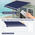 Outsunny 10' X 8' Electric Awning, Retractable Awning, Uv Protection Sun Shade Shelter With Remote Controller And Manual Crank Handle For Deck, Balcony, Yard, Dark Blue Blue Aluminum