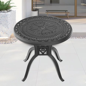 31.50 Inch Cast Aluminum Patio Dining Table With Black Frame And Umbrella Hole Dining Set Black Rust Resistant Frame Garden & Outdoor Complete Patio Sets Aluminium