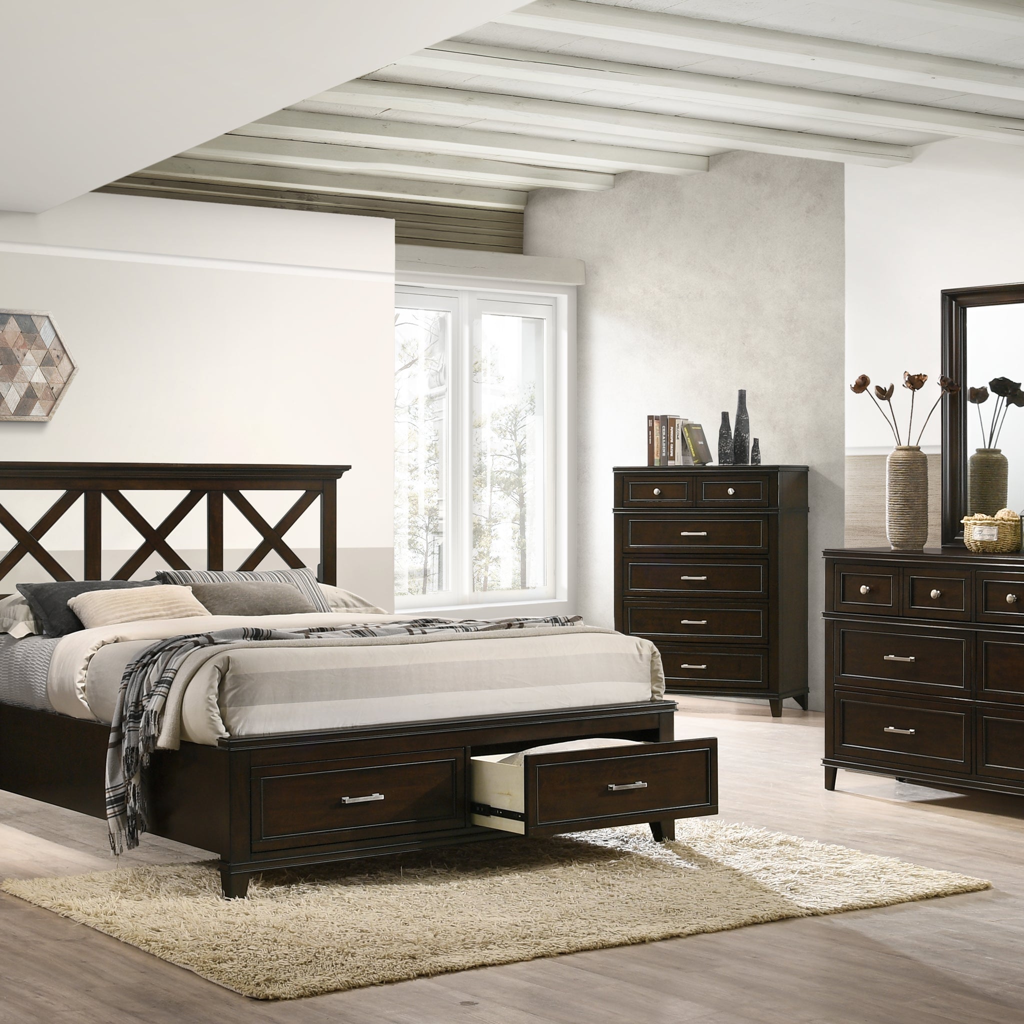 King X Storage Bed Mahogany Solid Wood Mdf