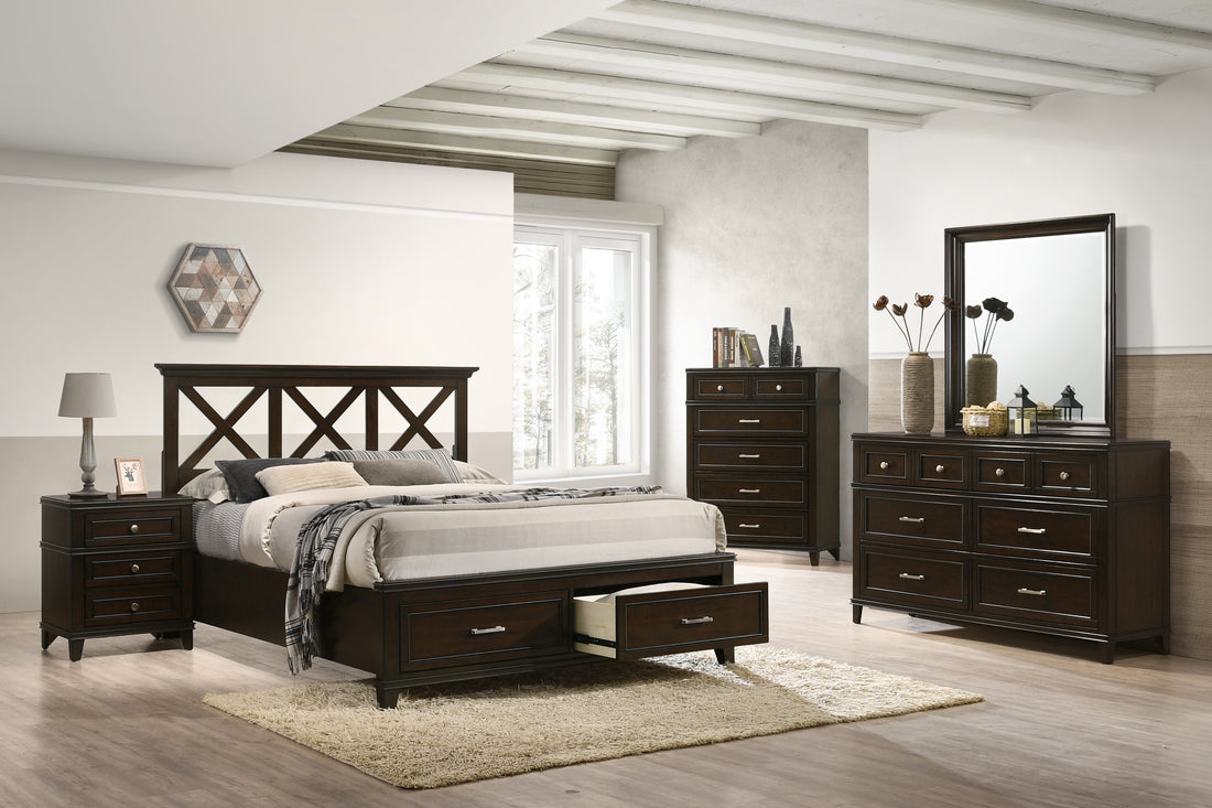 King X Storage Bed Mahogany Solid Wood Mdf