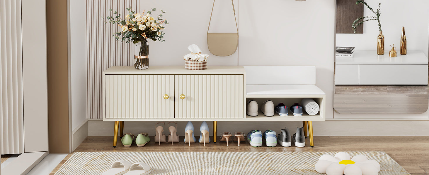 Modern Shoe Storage Bench With Hidden Storage And Upholstered Cushions For Bedside, Living Room And Entryway Antique White Antique White Mdf Metal