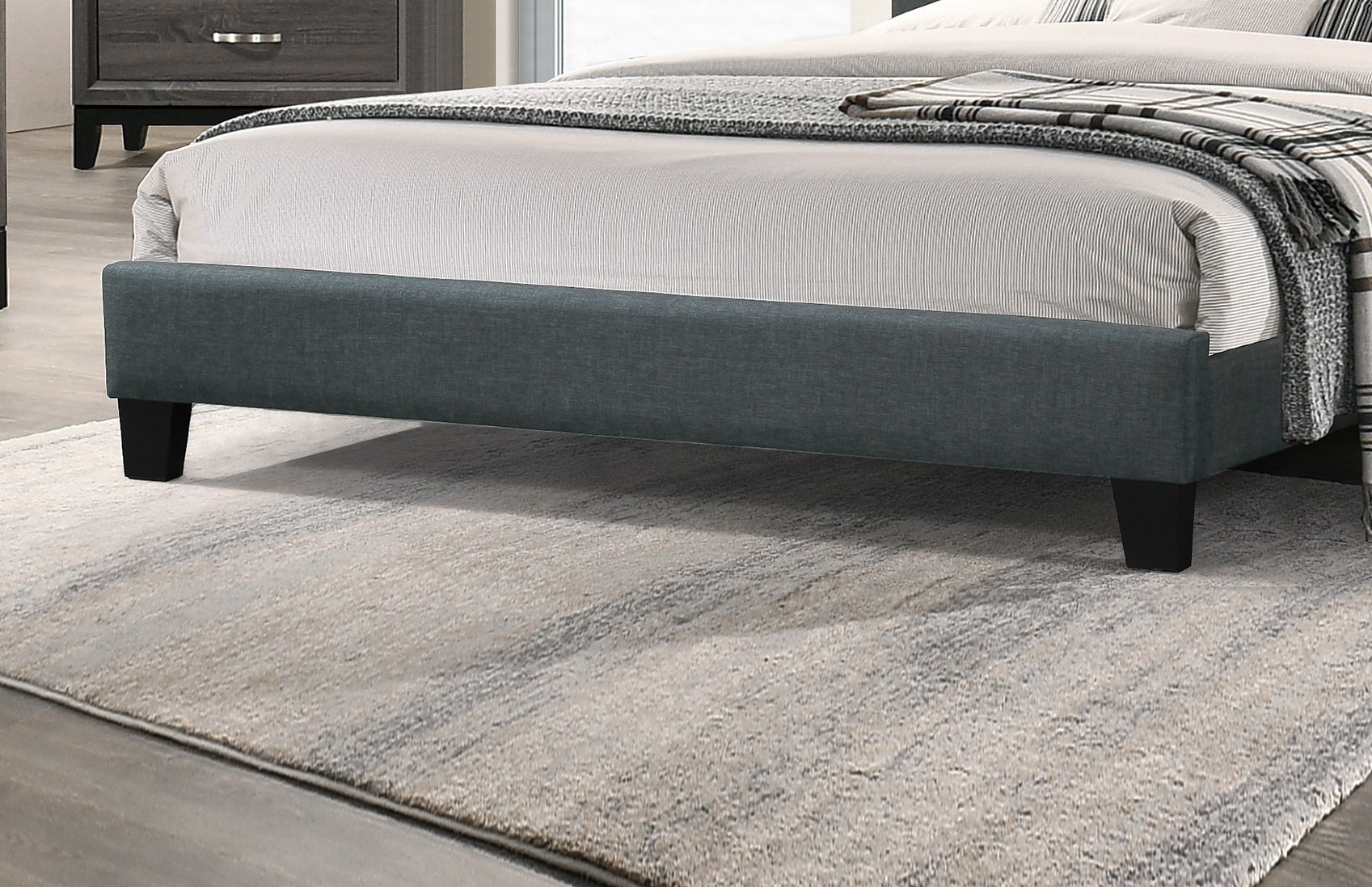 Gorgeous 1Pc Queen Size Bed Charcoal Polyfiber Platform Bedframe Slats Bedroom Furniture Box Spring Not Required Queen Charcoal Wood Bedroom Modern,Transitional Rubberwood Bed Frame Foam