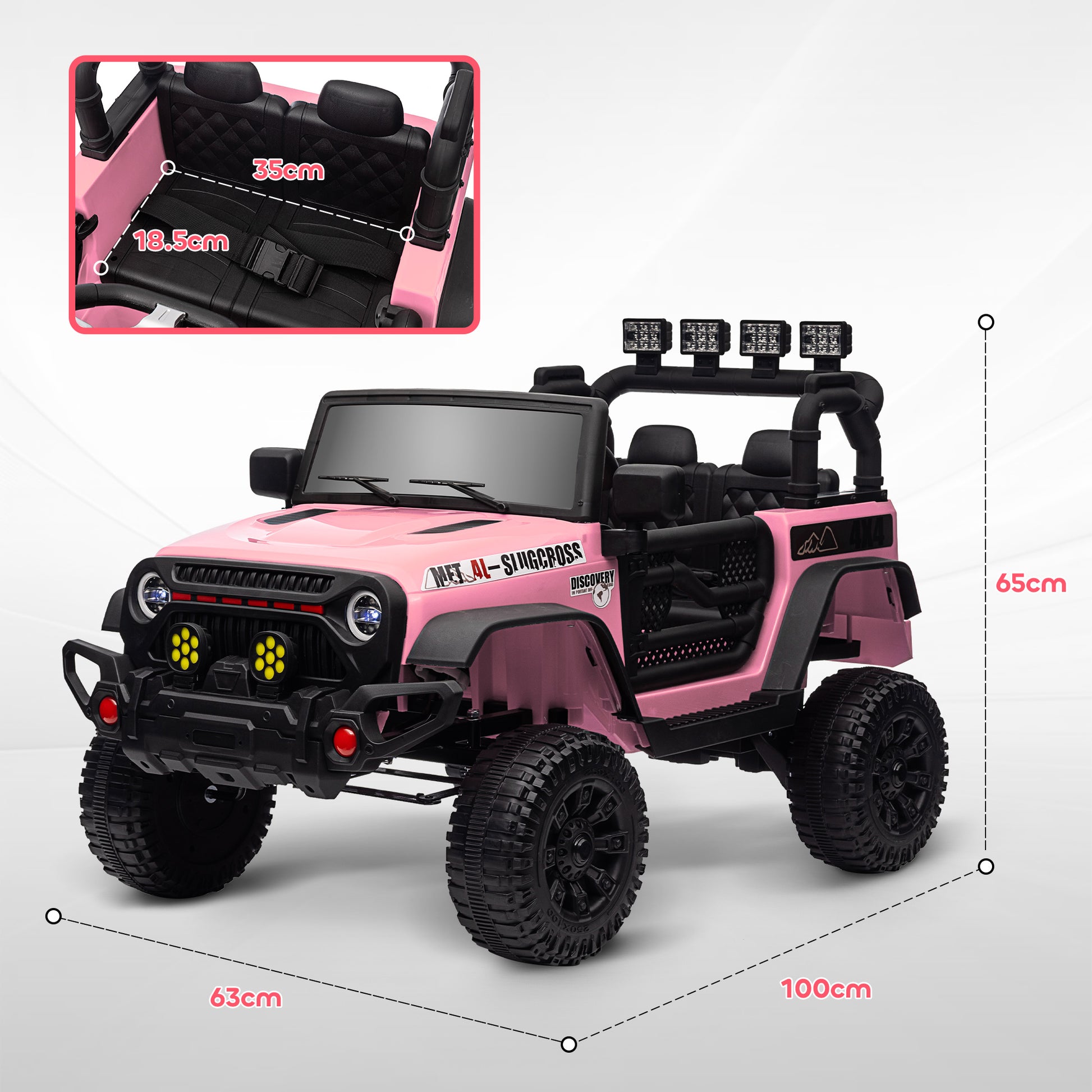 Qaba 12V Ride On Truck, Electric Car For Kids, Battery Powered Ride On Car, Parent Remote, 4 Suspension Wheels, Music Horn Led Lights, Pink Pink Plastic