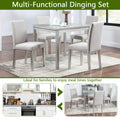 5 Piece Wooden Dining Table Set, Kitchen Table Set With A Square Table And 4 Upholstered Chairs, Wooden Dining Room Table With Crystal Decoration And Chairs Set For Kitchen, Dining Room, Silver Grey Beige Silver Gray Seats 4 Dining Room 4 Leg Square