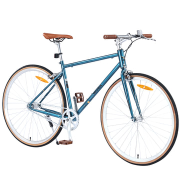 Single Speed Retro Style 700C Road Bike For Men Women'S City Bicycle,Steel Frame Blue Steel