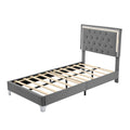 Twin Size Upholstered Bed Frame With Led Lights,Modern Velvet Platform Bed With Tufted Headboard,Grey Twin Grey Velvet